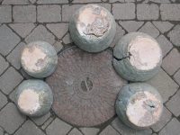 Underside of pots showing cracks in daub.