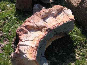 48. The underside of the furnace wall showing imprints of the Roman tiles.