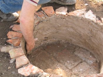 12. Daubing the tiles.