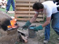 Filling the pots.