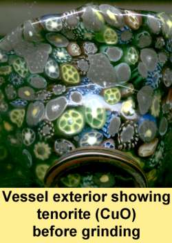 Vessel exterior showing tenorite (CuO) before grinding