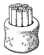 Rods arranged in fired clay ring