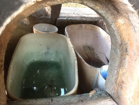 Empty pots in the furnace