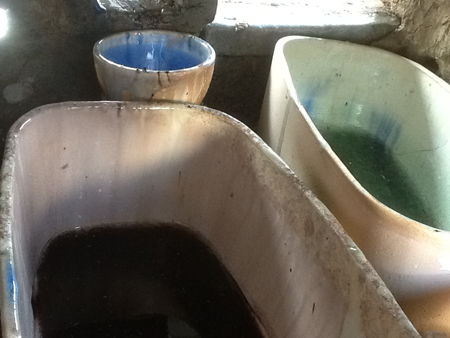 Empty pots in the furnace