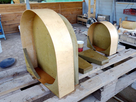 Wooden forms for the larger gathering holes and the pipe warming holes