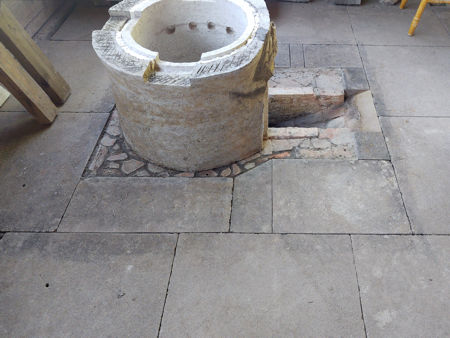 The floor around Vesuvius is completed - note the use of Roman tile fragments