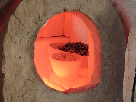 One of the pots in the furnace