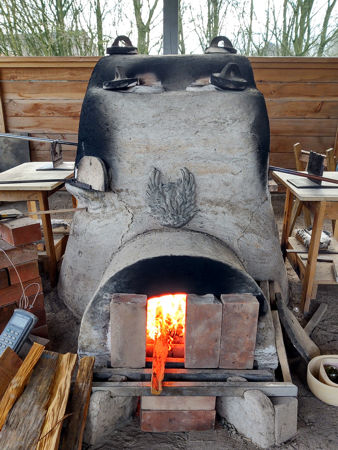 The furnace running at glassblowing temperature